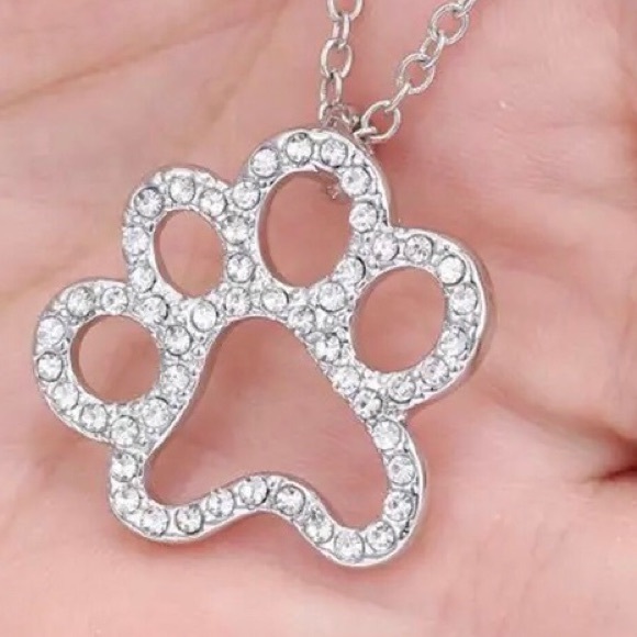 RHINESTONE  PET PAW PRINT PENDANT NECKLACE - Picture 2 of 3